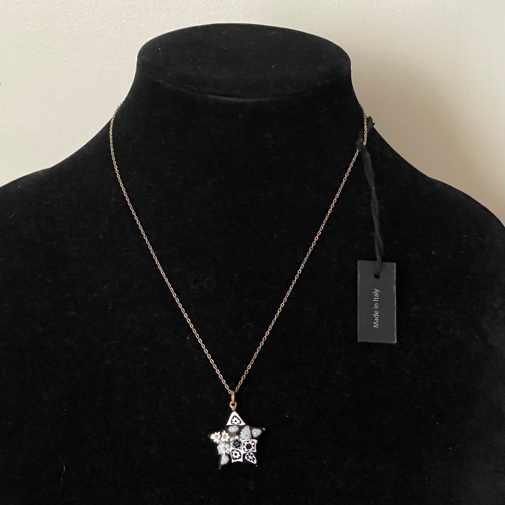Ercole Moretti Millefiori glass star pendant with chain sterling silver